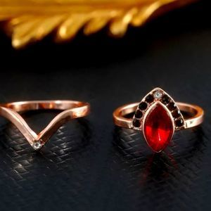 925  Ruby 18K Rose Gold Bands 2 Ring Set - Women's Jewelry Diamond